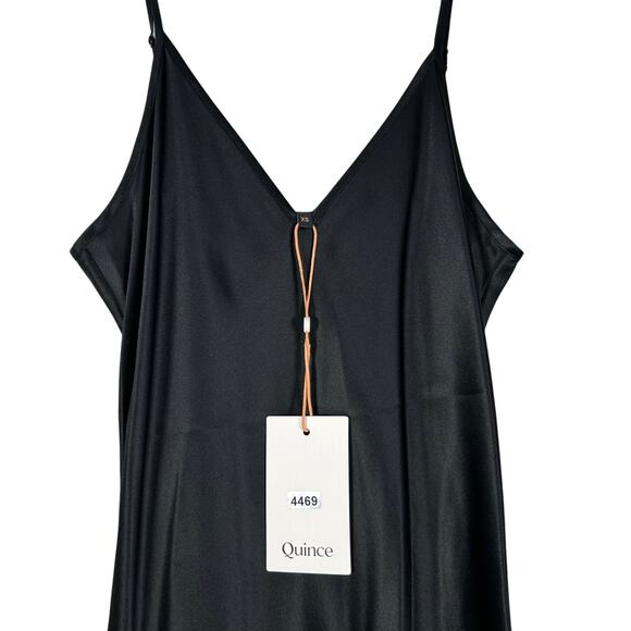 New Quince Women’s XS Washable Silk Midi Slip Dress Rich Black Satin Retro 4469 - Picture 3 of 12